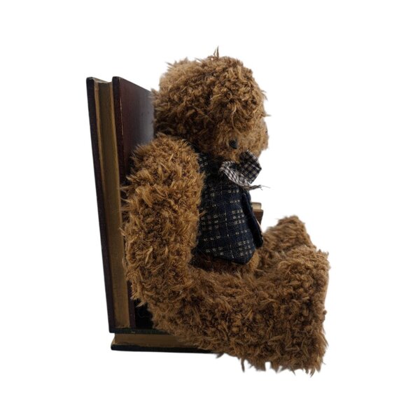 VTG Teddy Bear Bookends Plush Nursery Cottagecore Decor Wooden Base Boyds - Picture 5 of 11